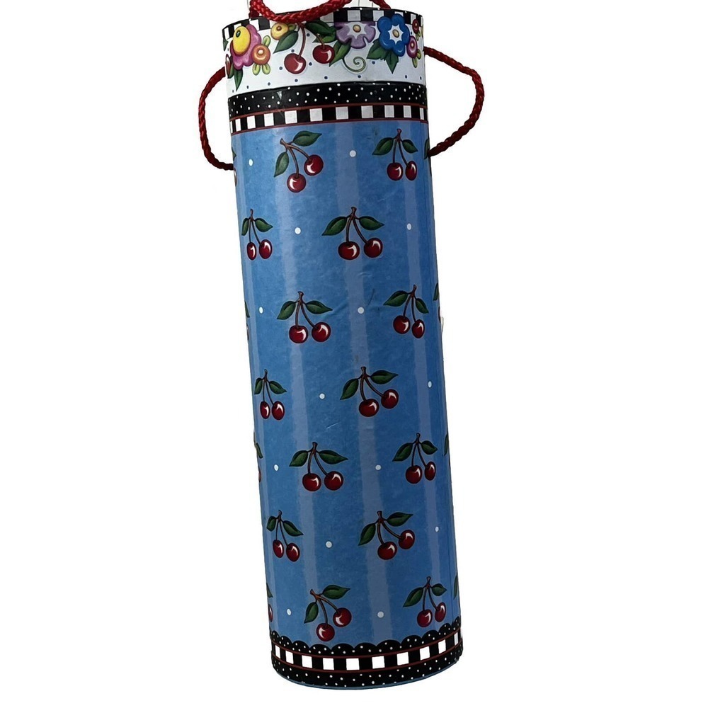 Vintage Mary Engelbreit Cylinder Wine Christmas Tube Gift Box Pooch & Sweetheart